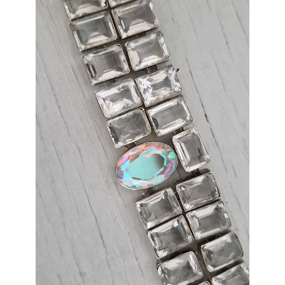 Vintage Chunky Heavy Silver-plated Crystal and AB Bracelet
